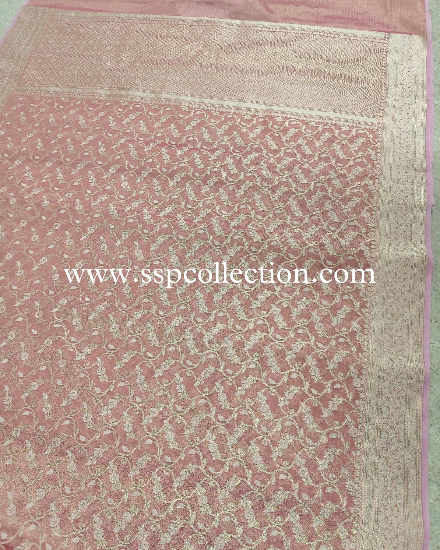 Pink Premium Cotton-Tissue Alfi Banarasi Saree