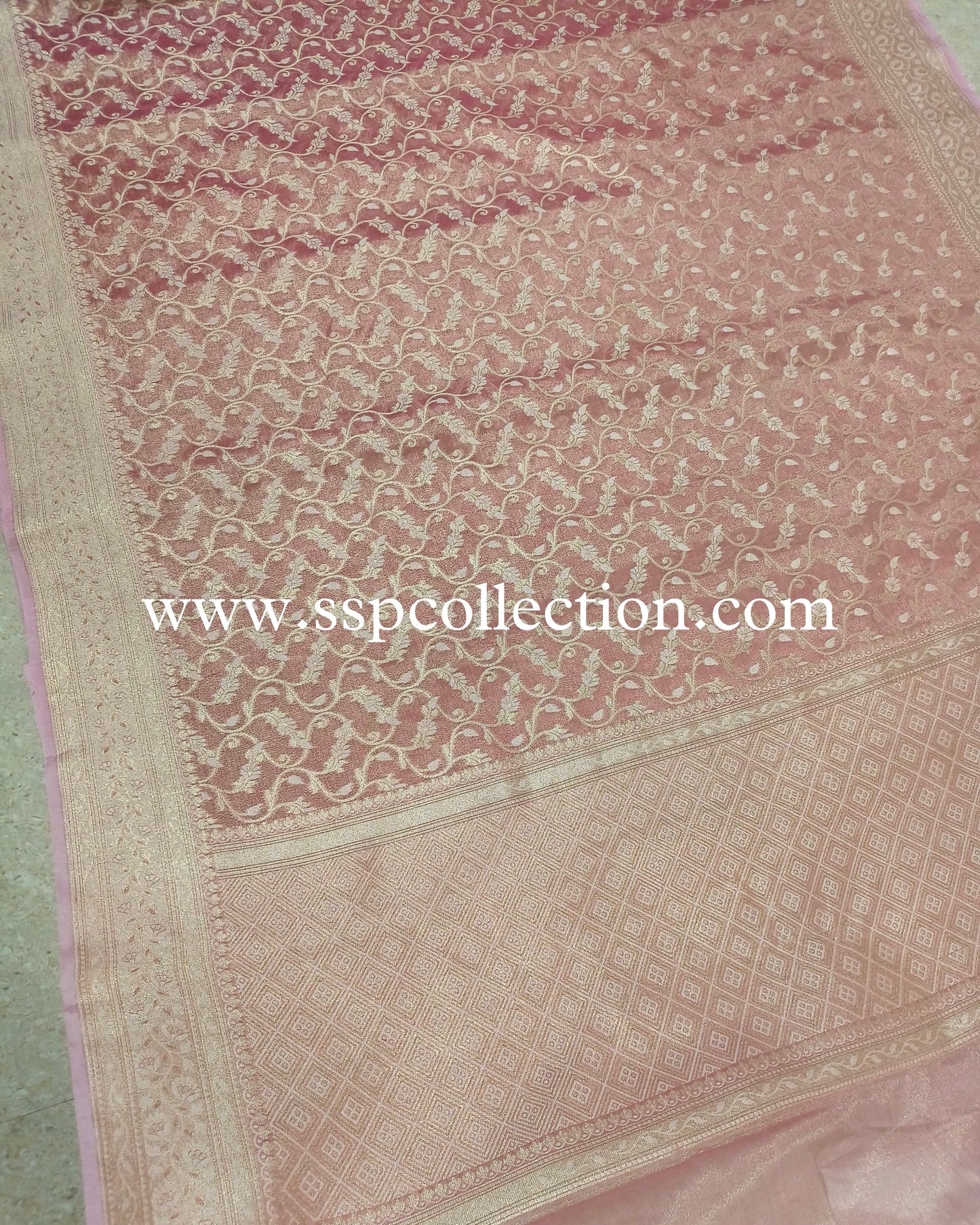 Pink Premium Cotton-Tissue Alfi Banarasi Saree