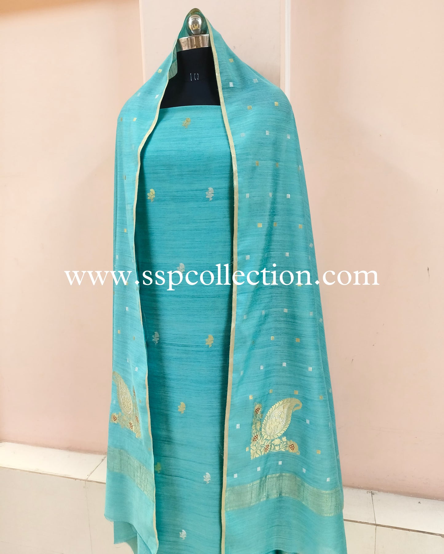 Light-Sea-Green Pure Moonga Silk Banarasi Suit