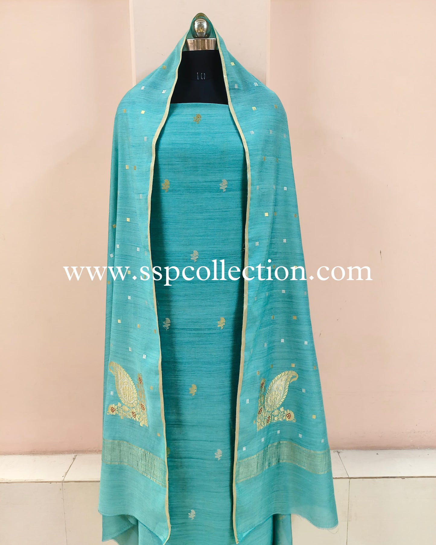 Light-Sea-Green Pure Moonga Silk Banarasi Suit