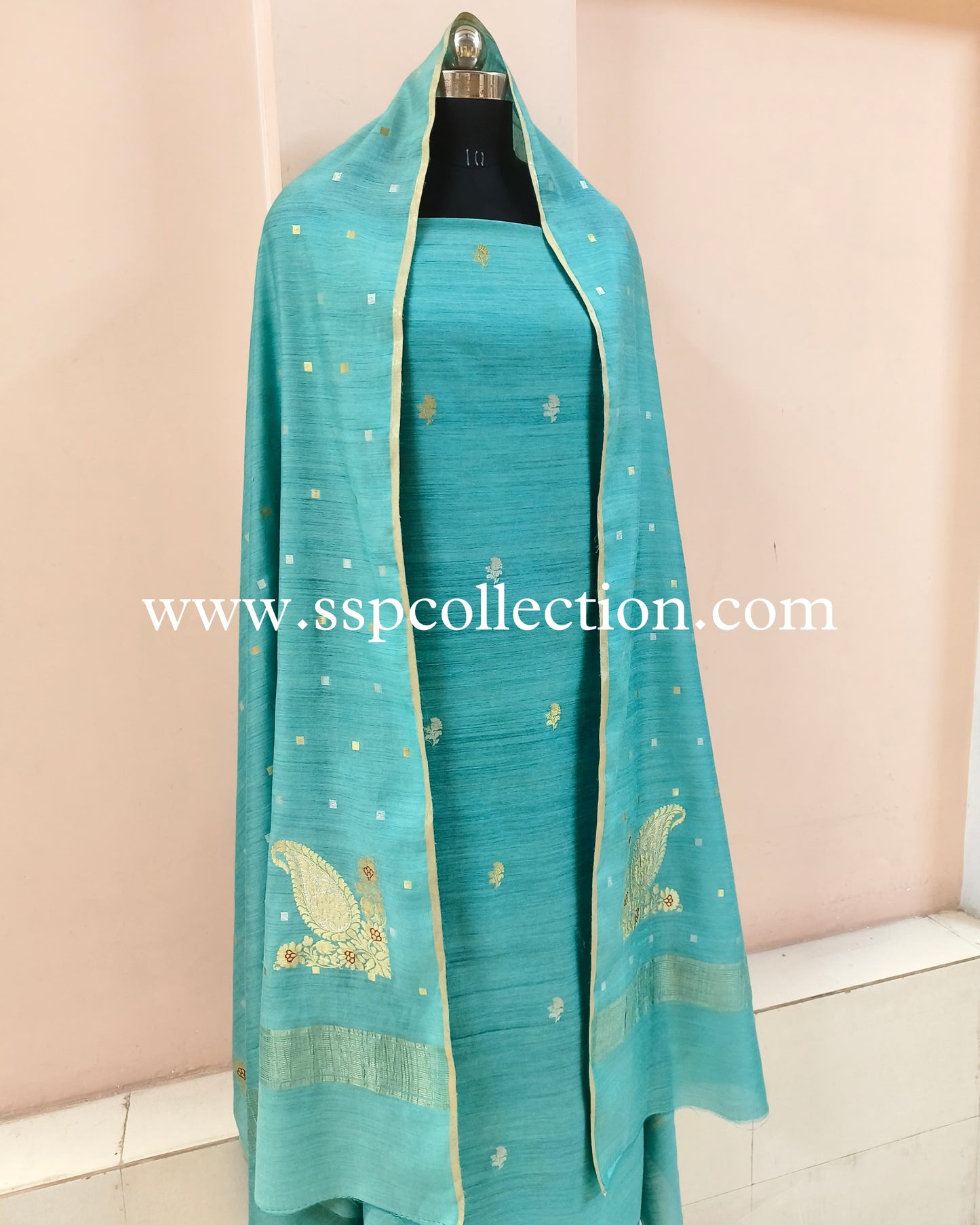 Light-Sea-Green Pure Moonga Silk Banarasi Suit