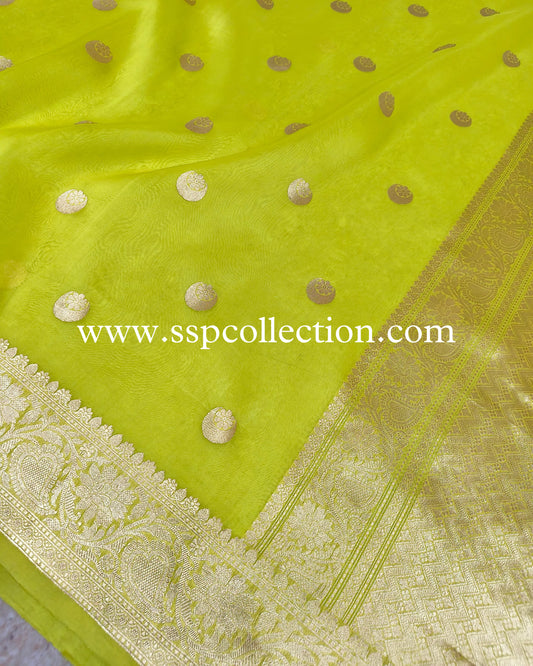 Lemon Pure Kora Silk Chand-Tara Banarasi Saree