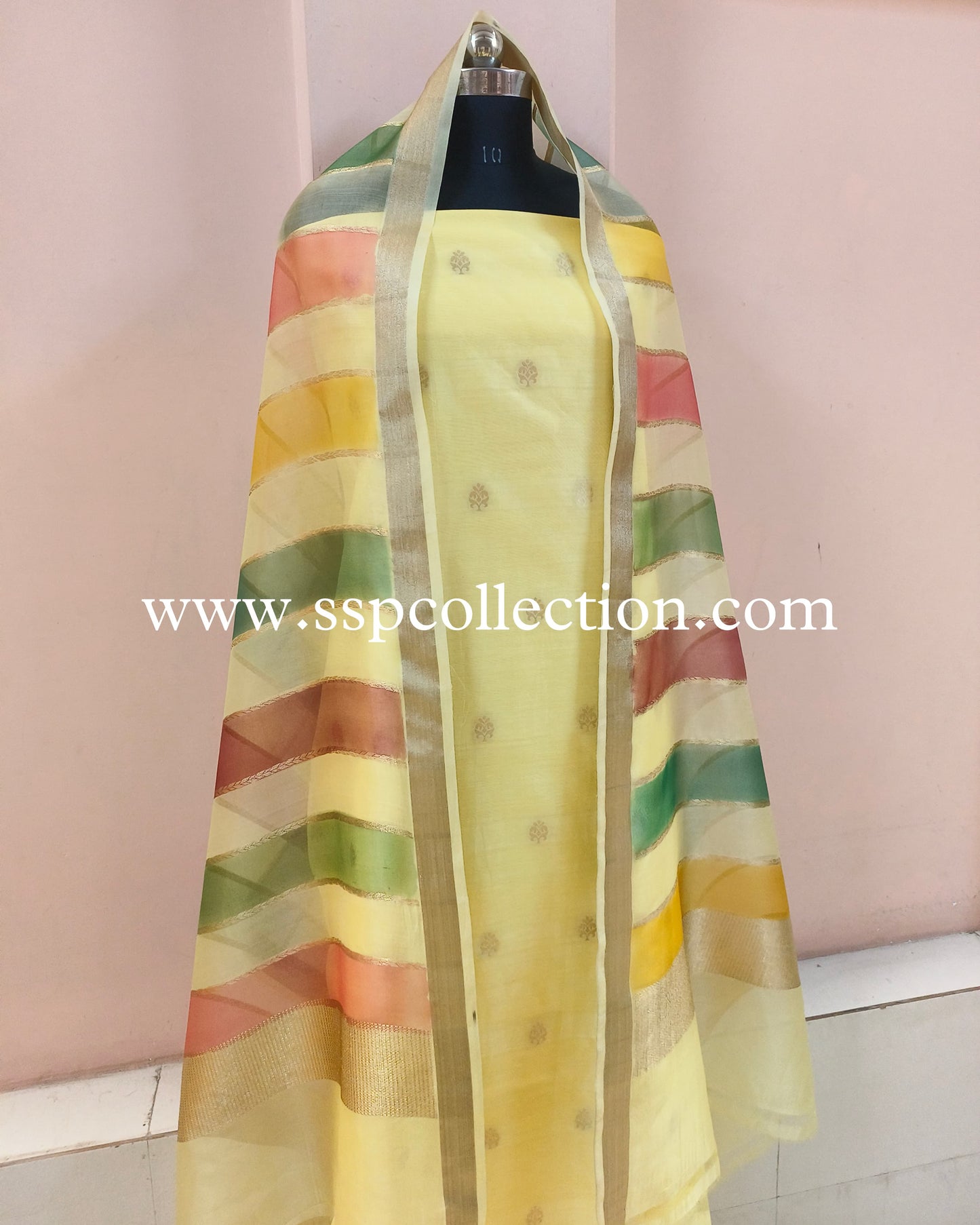 Light-Yellow Rangkaat-Dye Pure Banarasi Suit