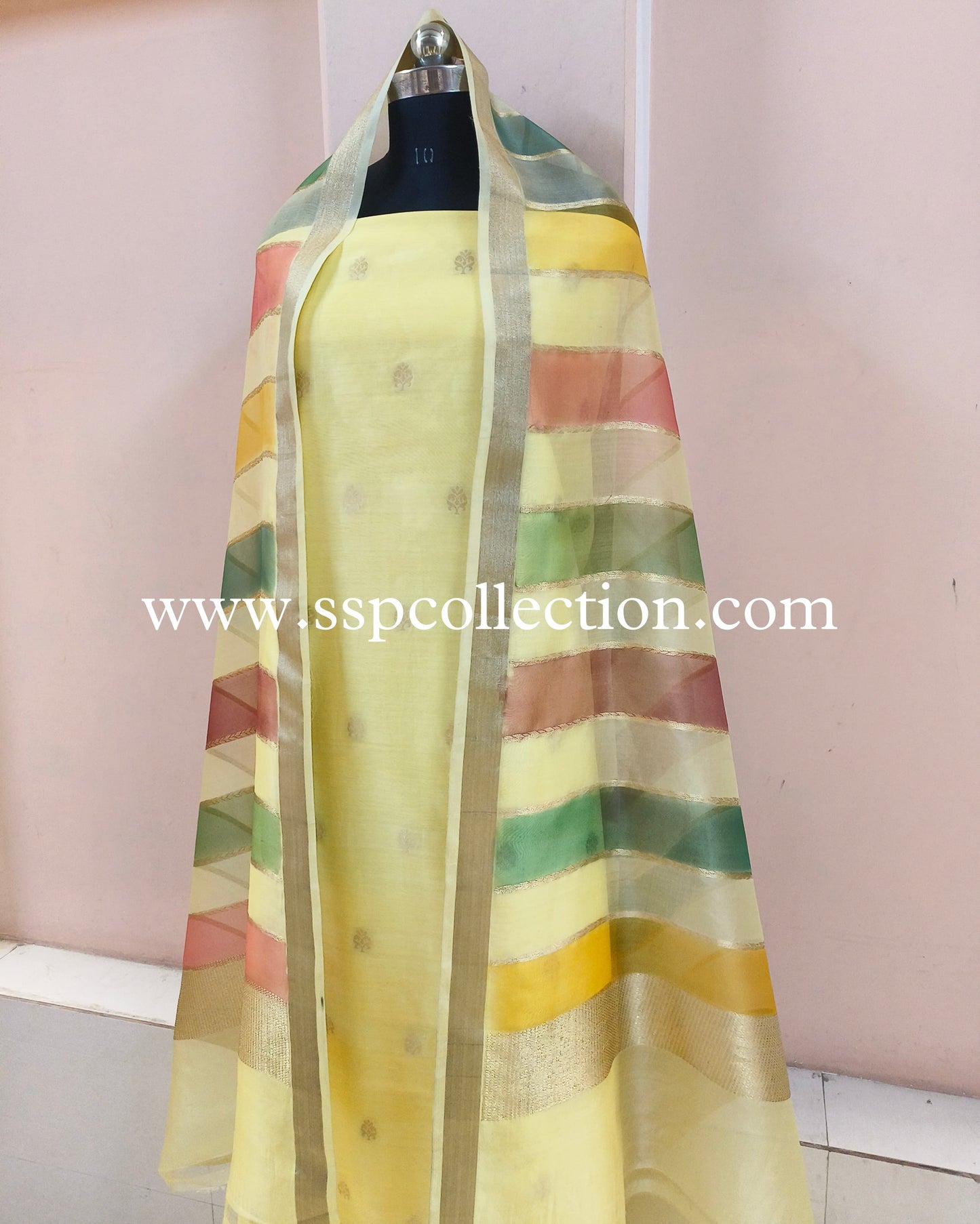 Light-Yellow Rangkaat-Dye Pure Banarasi Suit