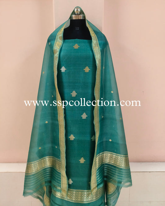 Teal Pure Kora Silk Banarasi Suit