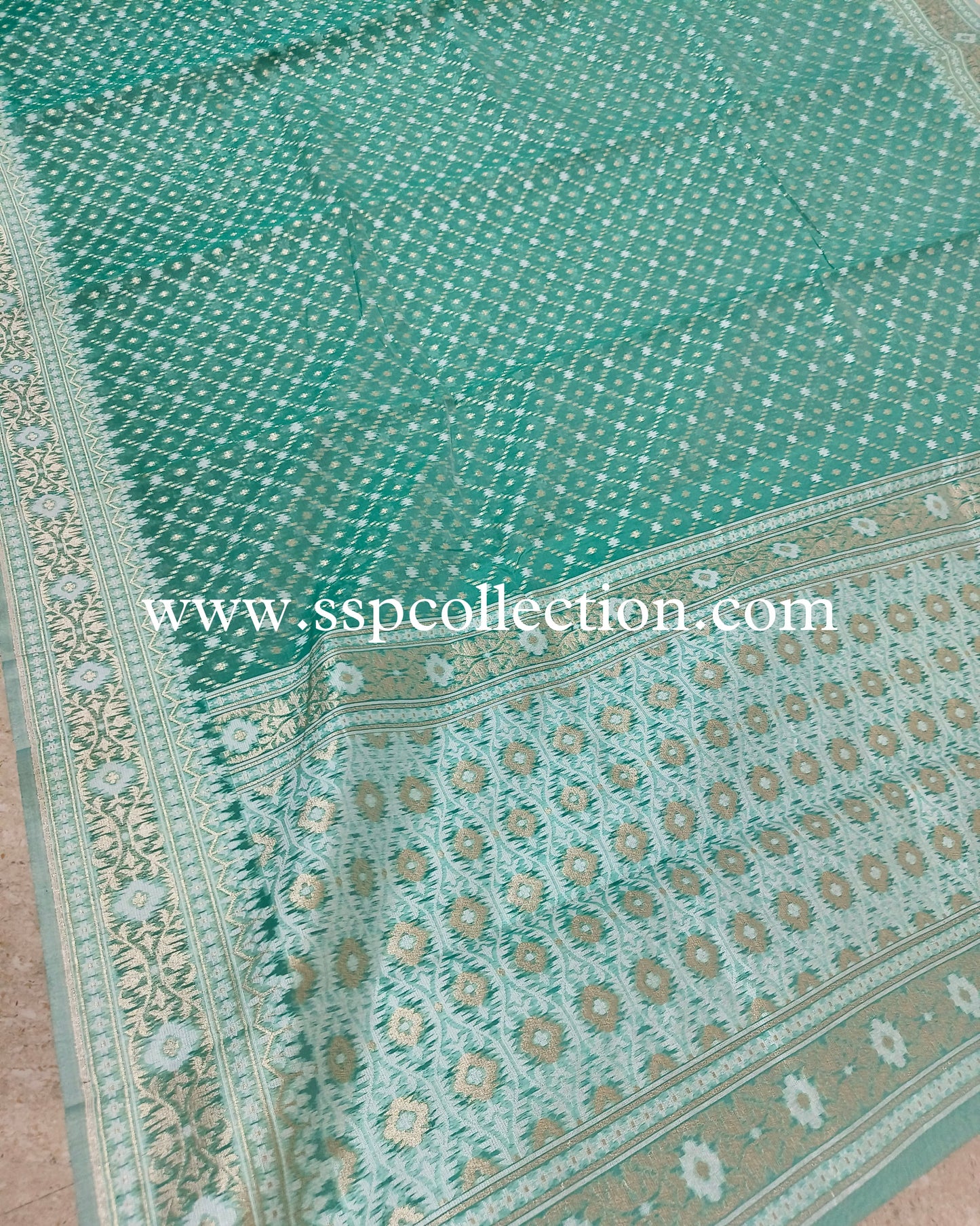 Sea-Green Premium Cotton Alfi Saree