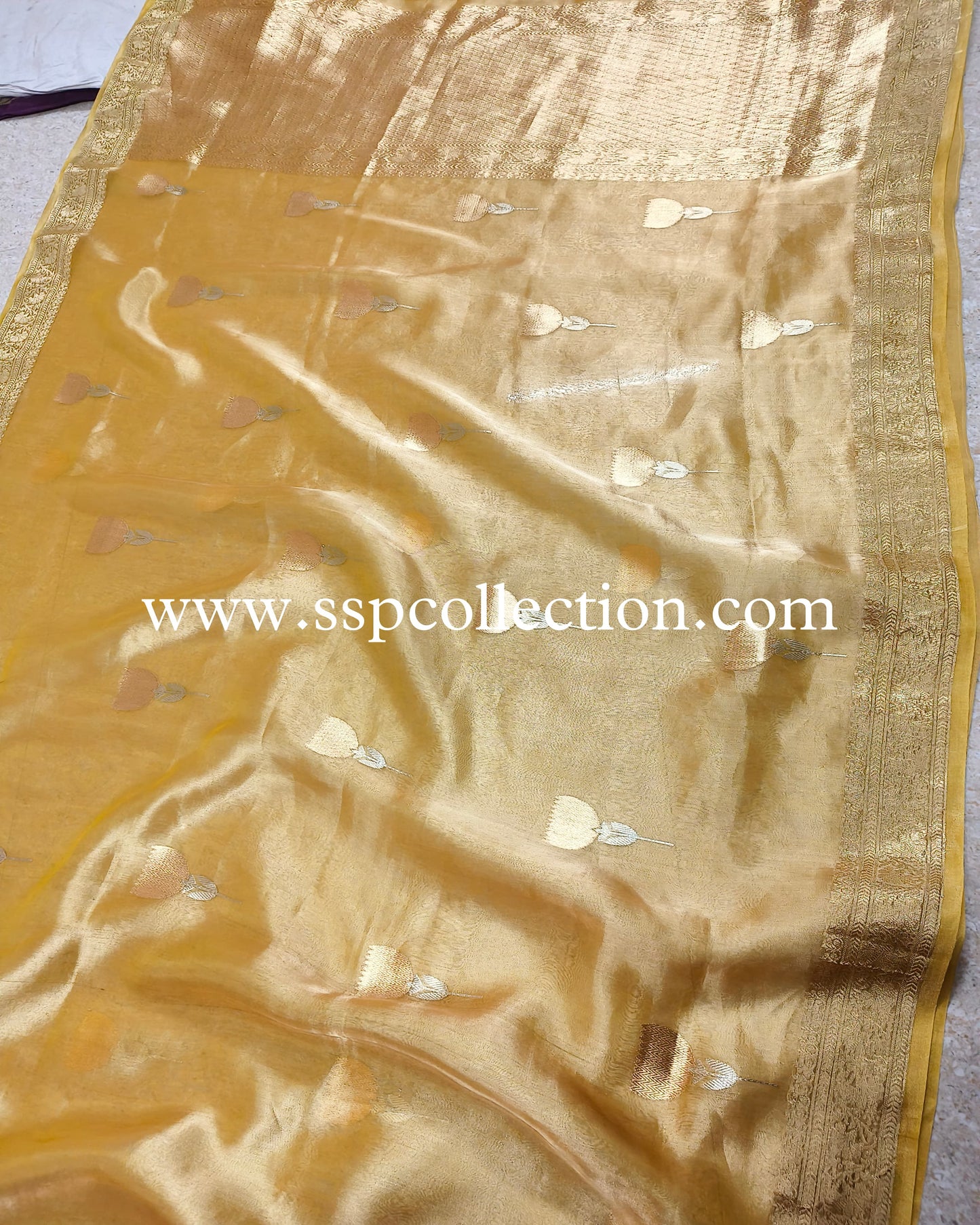 Yellow-Gold Banarasi Pure Tissue Silk Saree