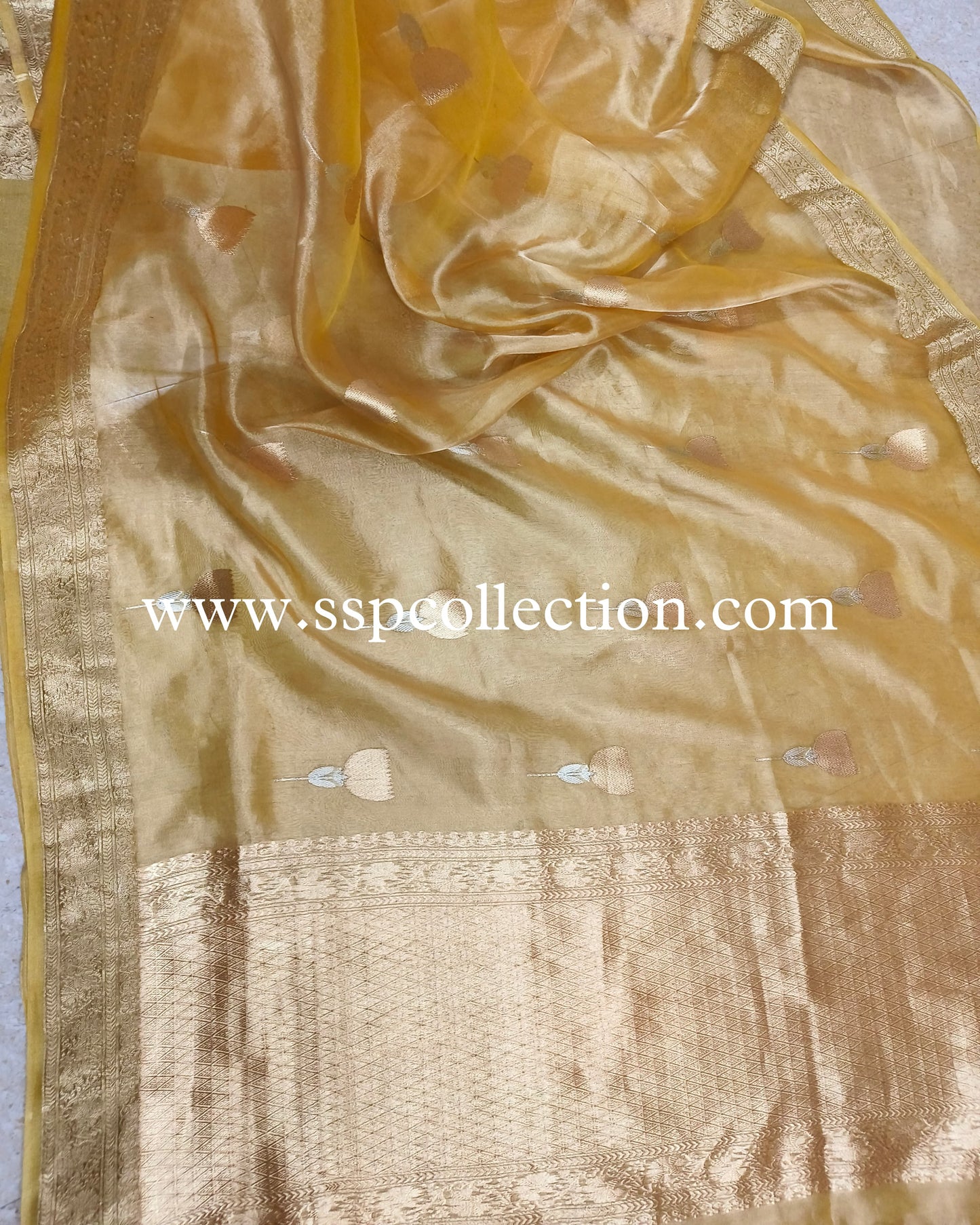 Yellow-Gold Banarasi Pure Tissue Silk Saree