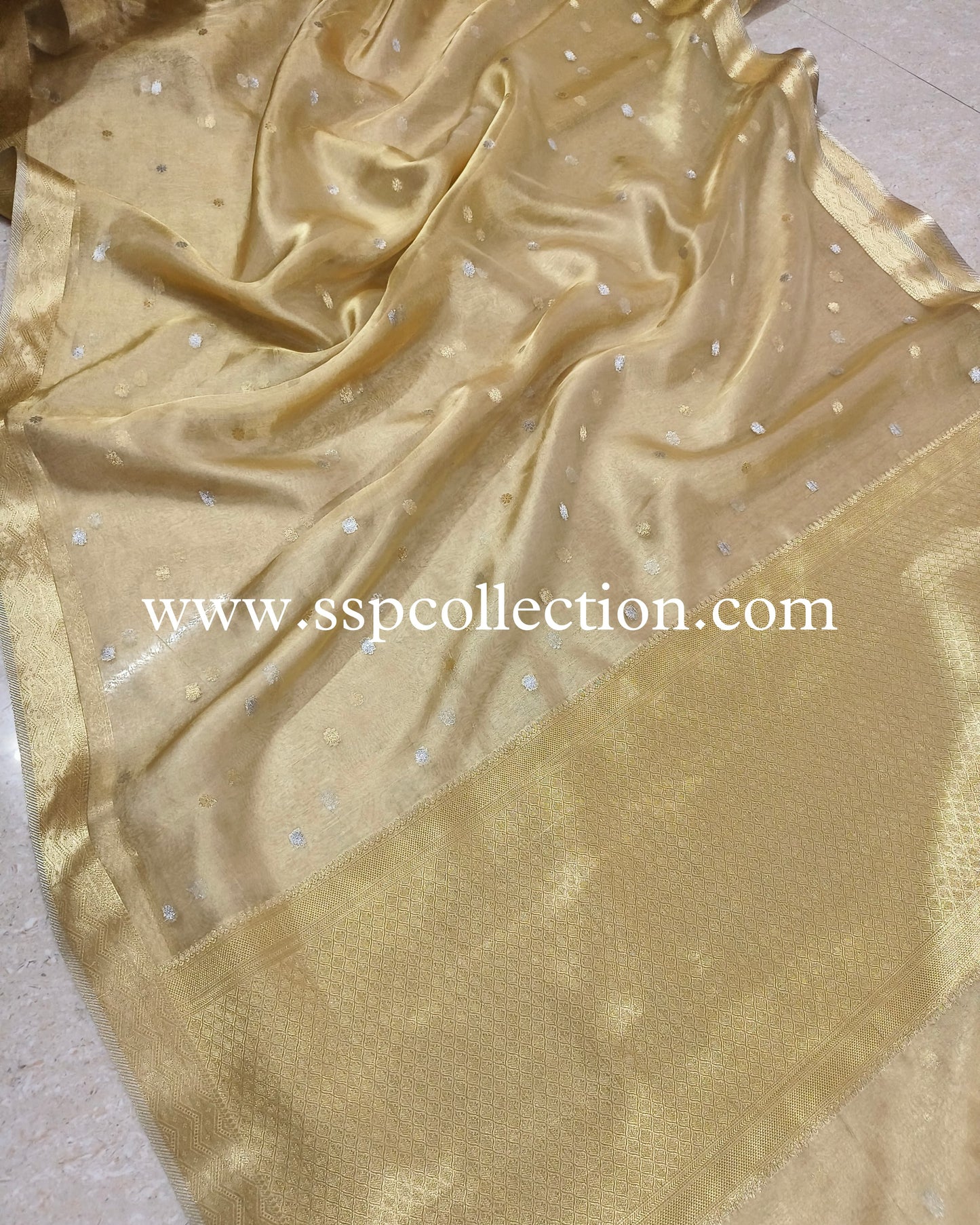 Beige Pure Tissue Silk Banarasi Saree