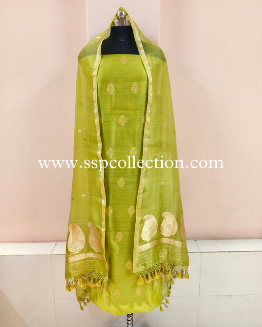 Mehndi-Green Handwoven Pure Banarasi Suit